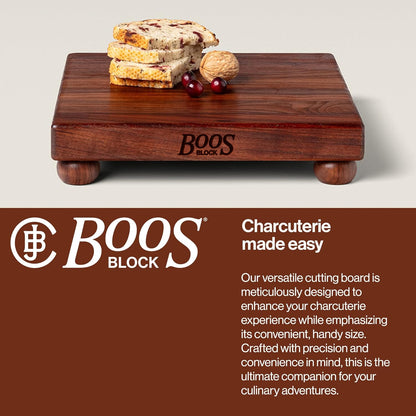 B Series Square Wooden Maple Cutting Board 12”x12” – 1.5” Thick, 6-lb Non-Reversible Butcher Block with Wood Bun Feet & Edge-Grain