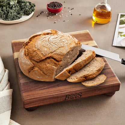 B Series Square Wooden Maple Cutting Board 12”x12” – 1.5” Thick, 6-lb Non-Reversible Butcher Block with Wood Bun Feet & Edge-Grain