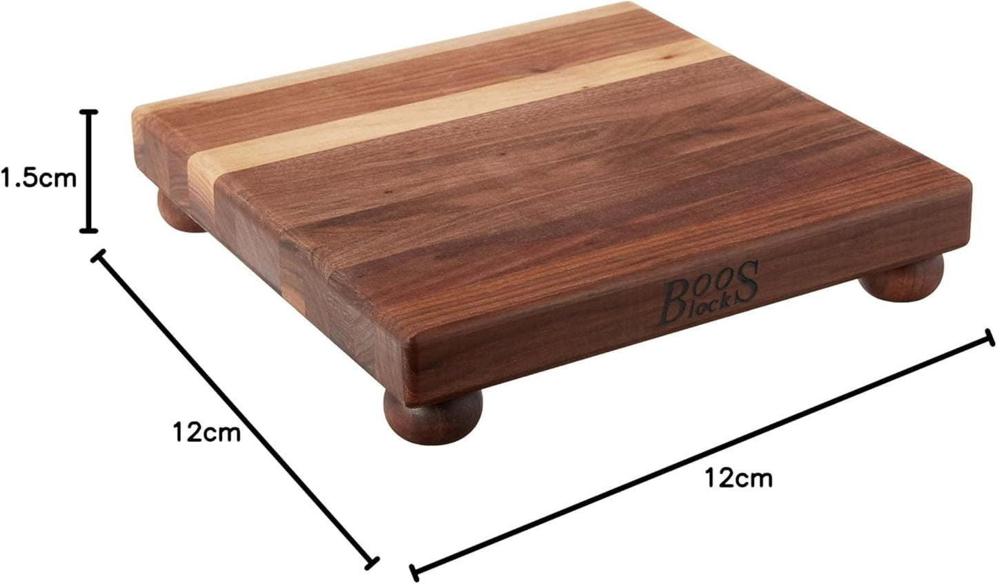 B Series Square Wooden Maple Cutting Board 12”x12” – 1.5” Thick, 6-lb Non-Reversible Butcher Block with Wood Bun Feet & Edge-Grain