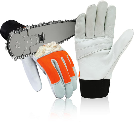 Chainsaw Gloves Saw Protection on Left Hand Back | EN ISO 11393-4, Cut-resistance Gloves Cow Leather Palm
