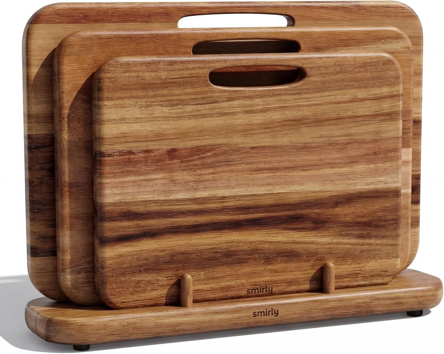 Cutting Boards for Kitchen - 3 Piece Acacia Cutting Board with Stand | Double-Sided Wood Cutting Board, Wooden Cutting Boards Non Toxic for Meat Vegetable Fruit, Food-Grade