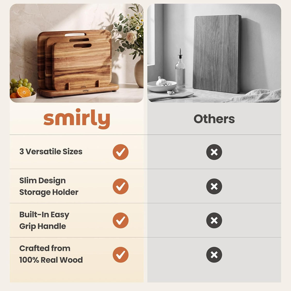 Cutting Boards for Kitchen - 3 Piece Acacia Cutting Board with Stand | Double-Sided Wood Cutting Board, Wooden Cutting Boards Non Toxic for Meat Vegetable Fruit, Food-Grade