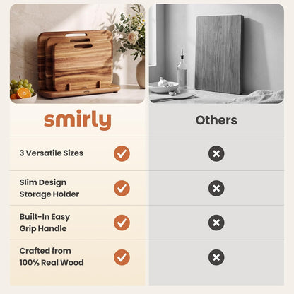 Cutting Boards for Kitchen - 3 Piece Acacia Cutting Board with Stand | Double-Sided Wood Cutting Board, Wooden Cutting Boards Non Toxic for Meat Vegetable Fruit, Food-Grade