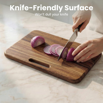Cutting Boards for Kitchen - 3 Piece Acacia Cutting Board with Stand | Double-Sided Wood Cutting Board, Wooden Cutting Boards Non Toxic for Meat Vegetable Fruit, Food-Grade