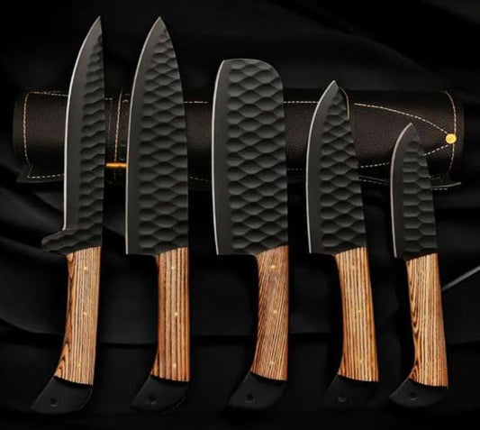Damascus chef knife, Damascus kitchen knife set, damascus knife sets, chef knife pair, knife set - with Leather Roll Case | Ultra Sharp Japanese Style Cutlery Set | Christmas Gift