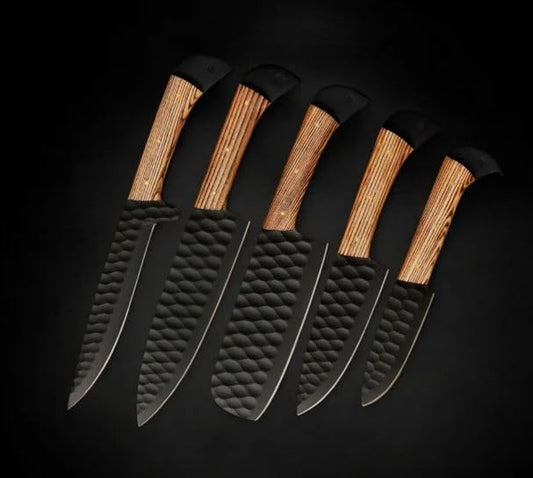 Damascus chef knife, Damascus kitchen knife set, damascus knife sets, chef knife pair, knife set - with Leather Roll Case | Ultra Sharp Japanese Style Cutlery Set | Christmas Gift