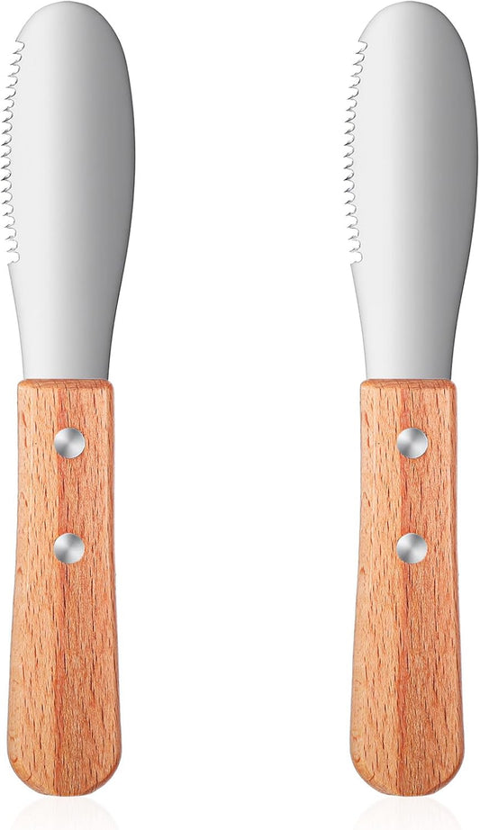 2 Pcs Butter Knife Spreader, Stainless Steel Butter Knife with Grater Blade for Spreading and Slicing, Corrosion-Resistant Finish, Easy-Grip Handle for Cheese Sandwiches (7.52 In)