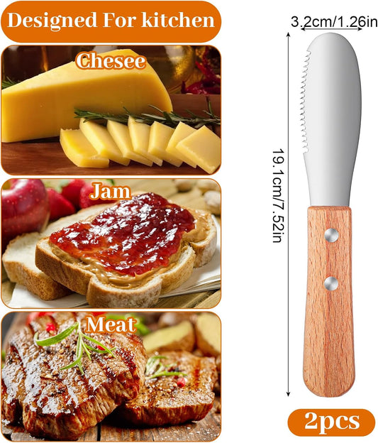 2 Pcs Butter Knife Spreader, Stainless Steel Butter Knife with Grater Blade for Spreading and Slicing, Corrosion-Resistant Finish, Easy-Grip Handle for Cheese Sandwiches (7.52 In)