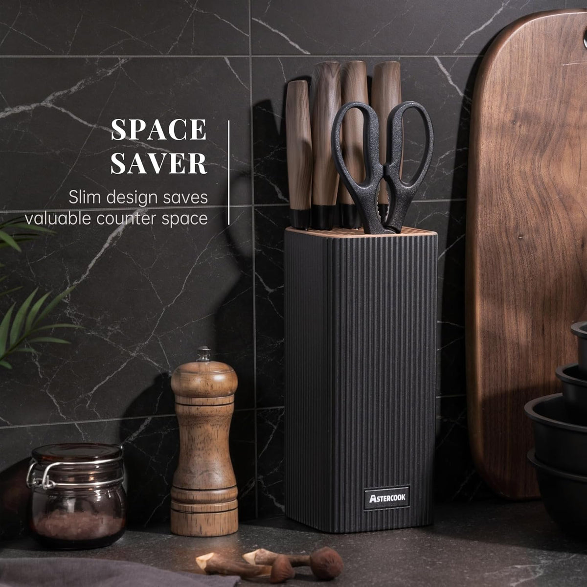 Knife Set, 6-Piece Kitchen Knife Set with Block, High Carbon Stainless Steel Ultra Sharp Kitchen Knives, Wood Grain Handle, Dishwasher Safe Knife Block Set, Black, Kitchen Utility Knives