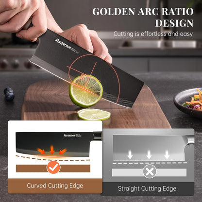 Knife Set, 6-Piece Kitchen Knife Set with Block, High Carbon Stainless Steel Ultra Sharp Kitchen Knives, Wood Grain Handle, Dishwasher Safe Knife Block Set, Black, Kitchen Utility Knives