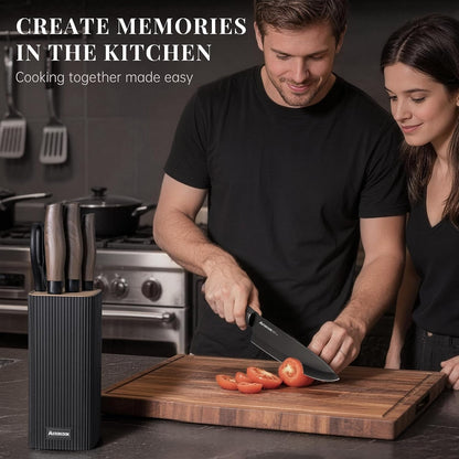 Knife Set, 6-Piece Kitchen Knife Set with Block, High Carbon Stainless Steel Ultra Sharp Kitchen Knives, Wood Grain Handle, Dishwasher Safe Knife Block Set, Black, Kitchen Utility Knives