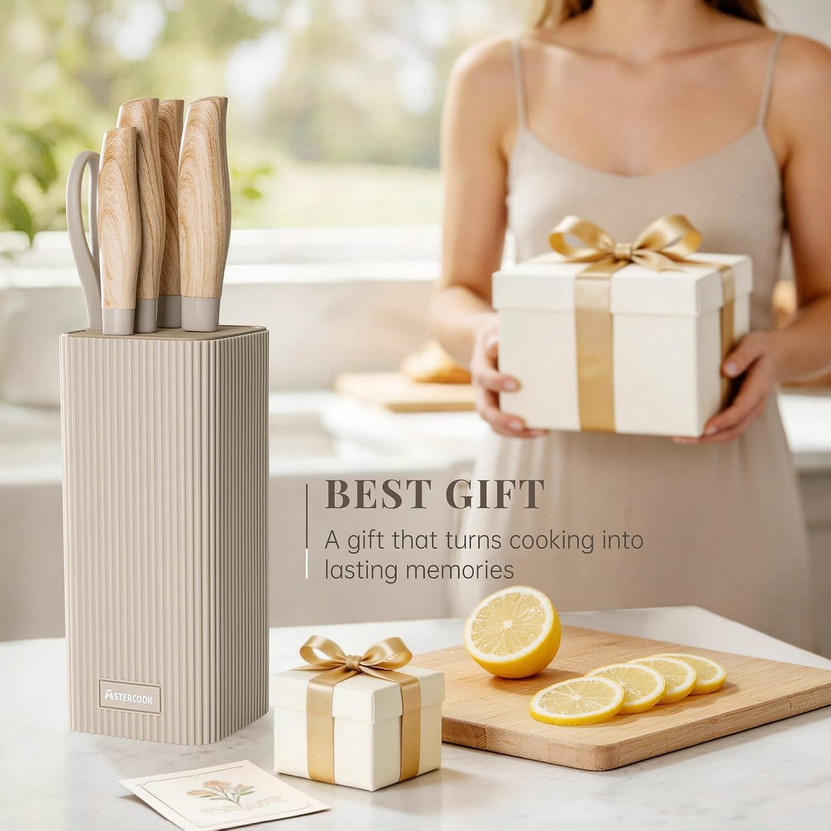 Knife Set, 6-Piece Kitchen Knife Set with Block, High Carbon Stainless Steel Ultra Sharp Kitchen Knives, Wood Grain Handle, Dishwasher Safe Knife Block Set, Black, Kitchen Utility Knives