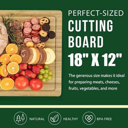 24 x 16 in Bamboo Cutting Board, Large Kitchen Chopping Board with Juicy Groove, Wooden Butcher Block Cutting Board Perfect for Meat, Cheese, Vegetables, Fruits