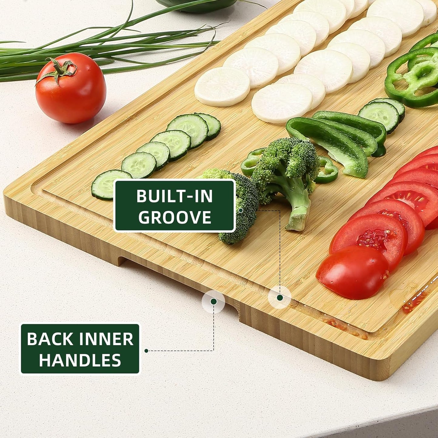 24 x 16 in Bamboo Cutting Board, Large Kitchen Chopping Board with Juicy Groove, Wooden Butcher Block Cutting Board Perfect for Meat, Cheese, Vegetables, Fruits