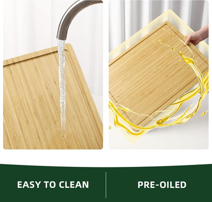 24 x 16 in Bamboo Cutting Board, Large Kitchen Chopping Board with Juicy Groove, Wooden Butcher Block Cutting Board Perfect for Meat, Cheese, Vegetables, Fruits