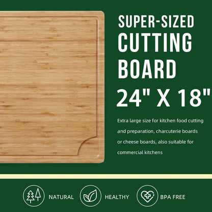 24 x 16 in Bamboo Cutting Board, Large Kitchen Chopping Board with Juicy Groove, Wooden Butcher Block Cutting Board Perfect for Meat, Cheese, Vegetables, Fruits