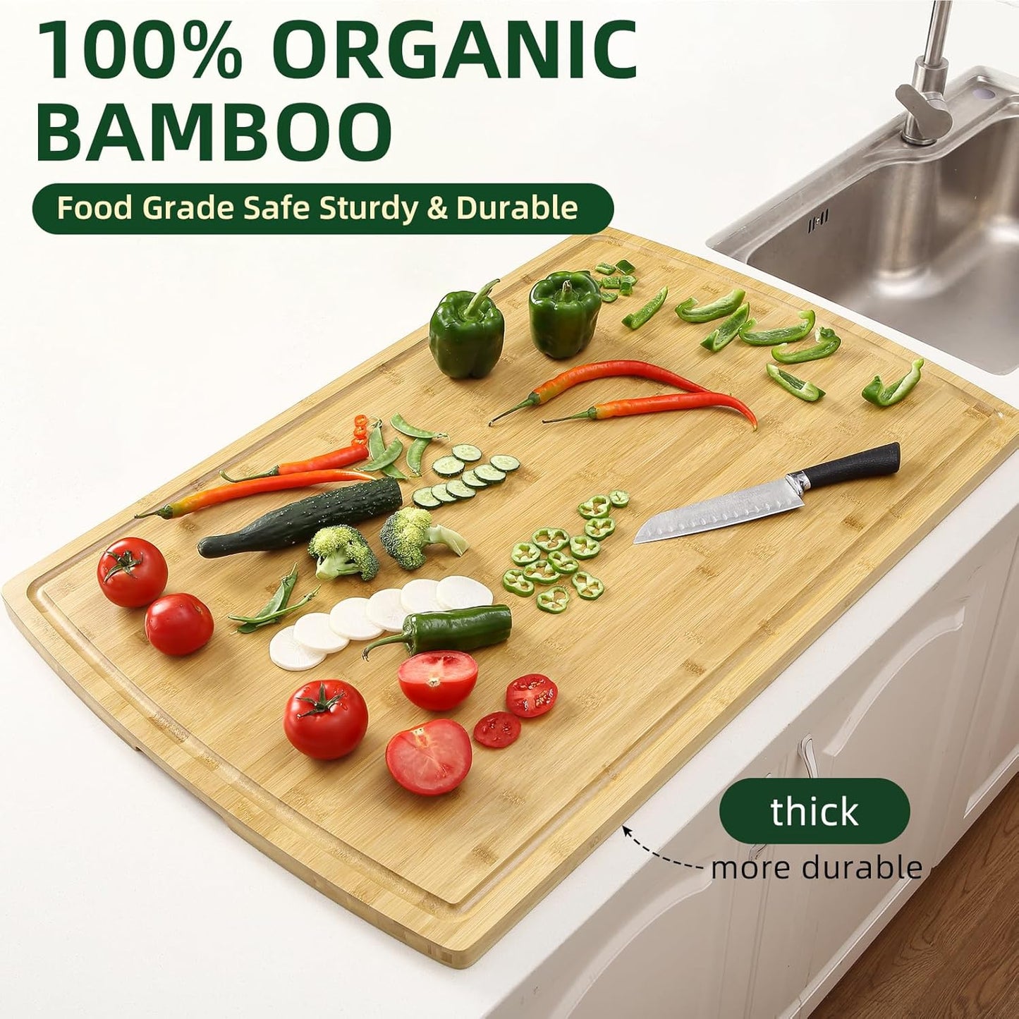 24 x 16 in Bamboo Cutting Board, Large Kitchen Chopping Board with Juicy Groove, Wooden Butcher Block Cutting Board Perfect for Meat, Cheese, Vegetables, Fruits