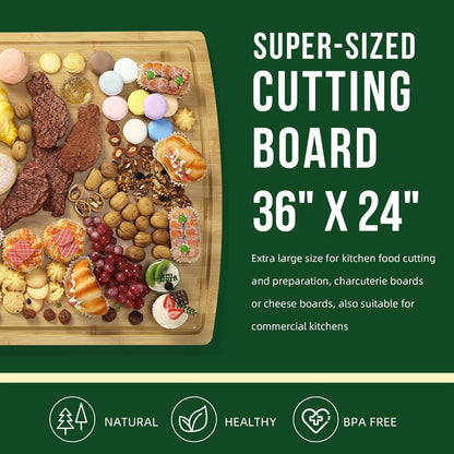 24 x 16 in Bamboo Cutting Board, Large Kitchen Chopping Board with Juicy Groove, Wooden Butcher Block Cutting Board Perfect for Meat, Cheese, Vegetables, Fruits