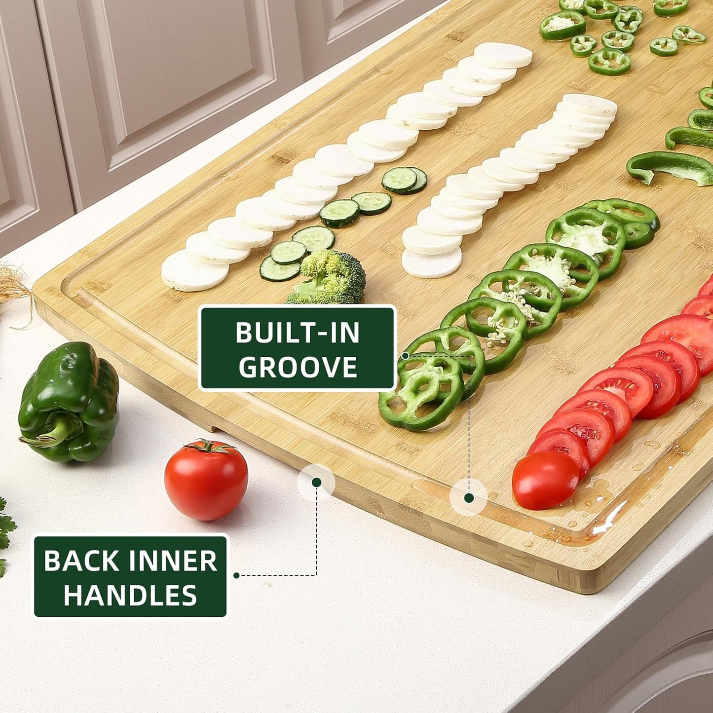 24 x 16 in Bamboo Cutting Board, Large Kitchen Chopping Board with Juicy Groove, Wooden Butcher Block Cutting Board Perfect for Meat, Cheese, Vegetables, Fruits