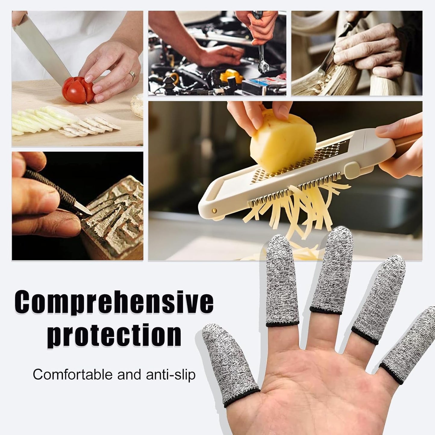 24 Pieces Finger Cots Cut Resistant - Reusable Finger Covers for Cuts, Gloves Life Extender, Cut Resistant Finger Protectors for Kitchen, Work, Sculpture, Anti-Slip (Pack of 24)