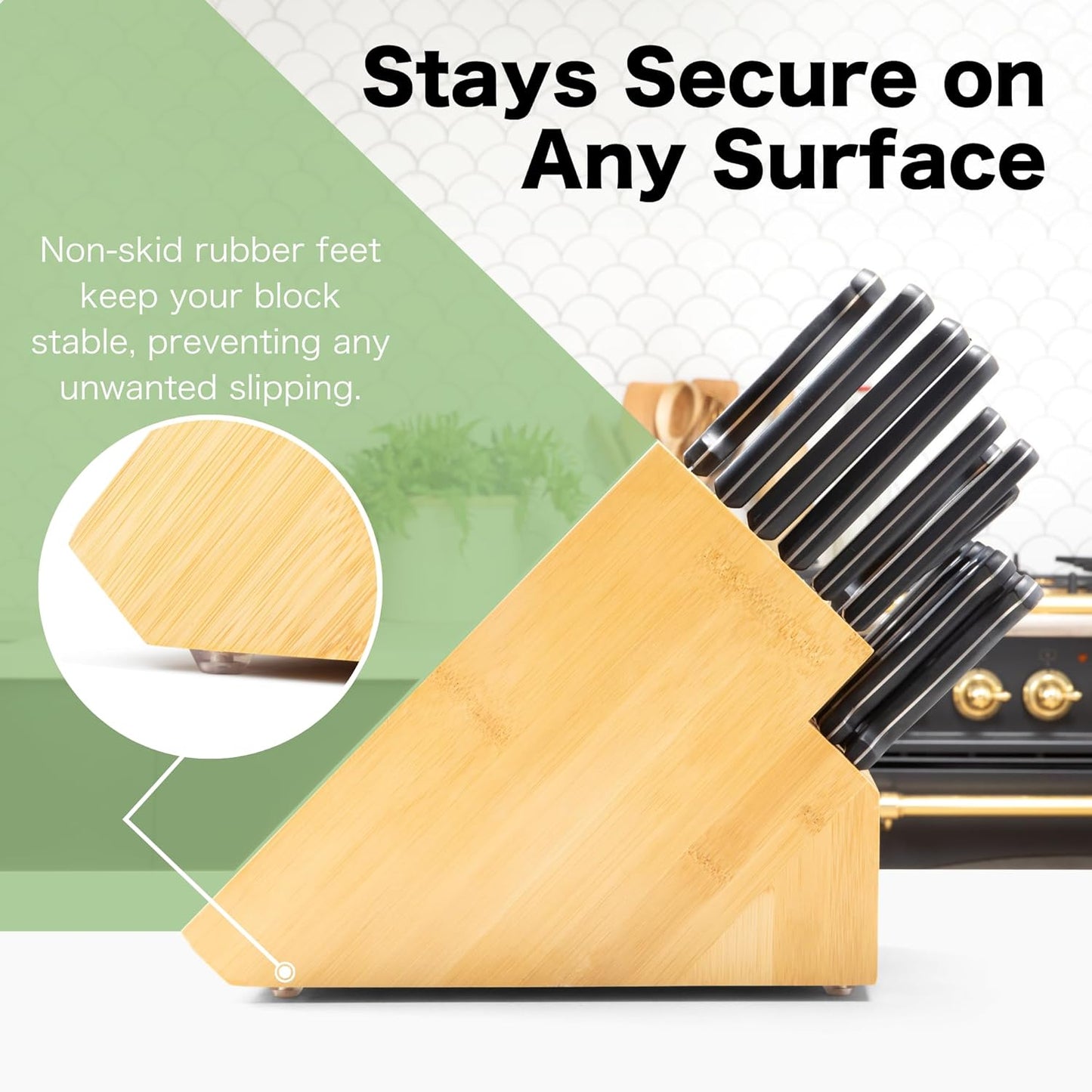 20 Slot Bamboo Countertop Knife Block – Large, 8x5.25x11 | Solid Wood Core, Bamboo Veneer, 20 Knife Slots, Large 8x5.25x11 Inch, Universal Fit, Countertop Storage