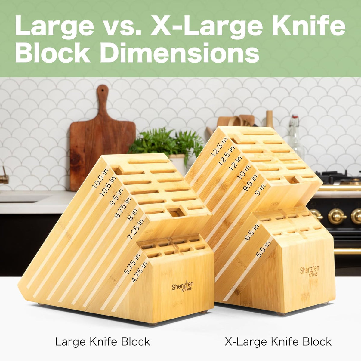 20 Slot Bamboo Countertop Knife Block – Large, 8x5.25x11 | Solid Wood Core, Bamboo Veneer, 20 Knife Slots, Large 8x5.25x11 Inch, Universal Fit, Countertop Storage