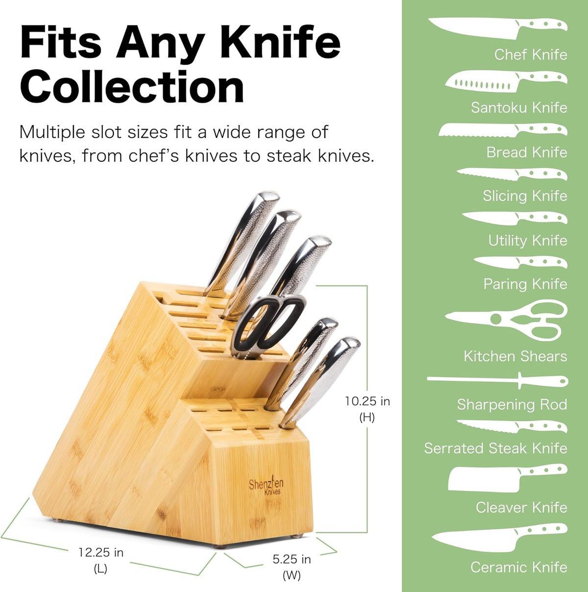20 Slot Bamboo Countertop Knife Block – Large, 8x5.25x11 | Solid Wood Core, Bamboo Veneer, 20 Knife Slots, Large 8x5.25x11 Inch, Universal Fit, Countertop Storage