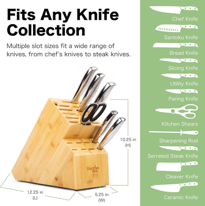 20 Slot Bamboo Countertop Knife Block – Large, 8x5.25x11 | Solid Wood Core, Bamboo Veneer, 20 Knife Slots, Large 8x5.25x11 Inch, Universal Fit, Countertop Storage