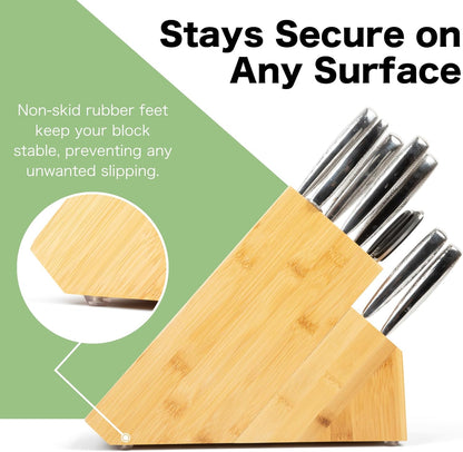 20 Slot Bamboo Countertop Knife Block – Large, 8x5.25x11 | Solid Wood Core, Bamboo Veneer, 20 Knife Slots, Large 8x5.25x11 Inch, Universal Fit, Countertop Storage