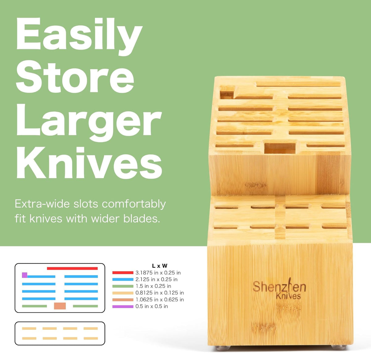 20 Slot Bamboo Countertop Knife Block – Large, 8x5.25x11 | Solid Wood Core, Bamboo Veneer, 20 Knife Slots, Large 8x5.25x11 Inch, Universal Fit, Countertop Storage
