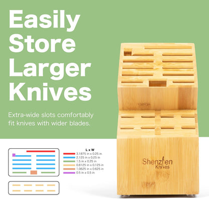 20 Slot Bamboo Countertop Knife Block – Large, 8x5.25x11 | Solid Wood Core, Bamboo Veneer, 20 Knife Slots, Large 8x5.25x11 Inch, Universal Fit, Countertop Storage
