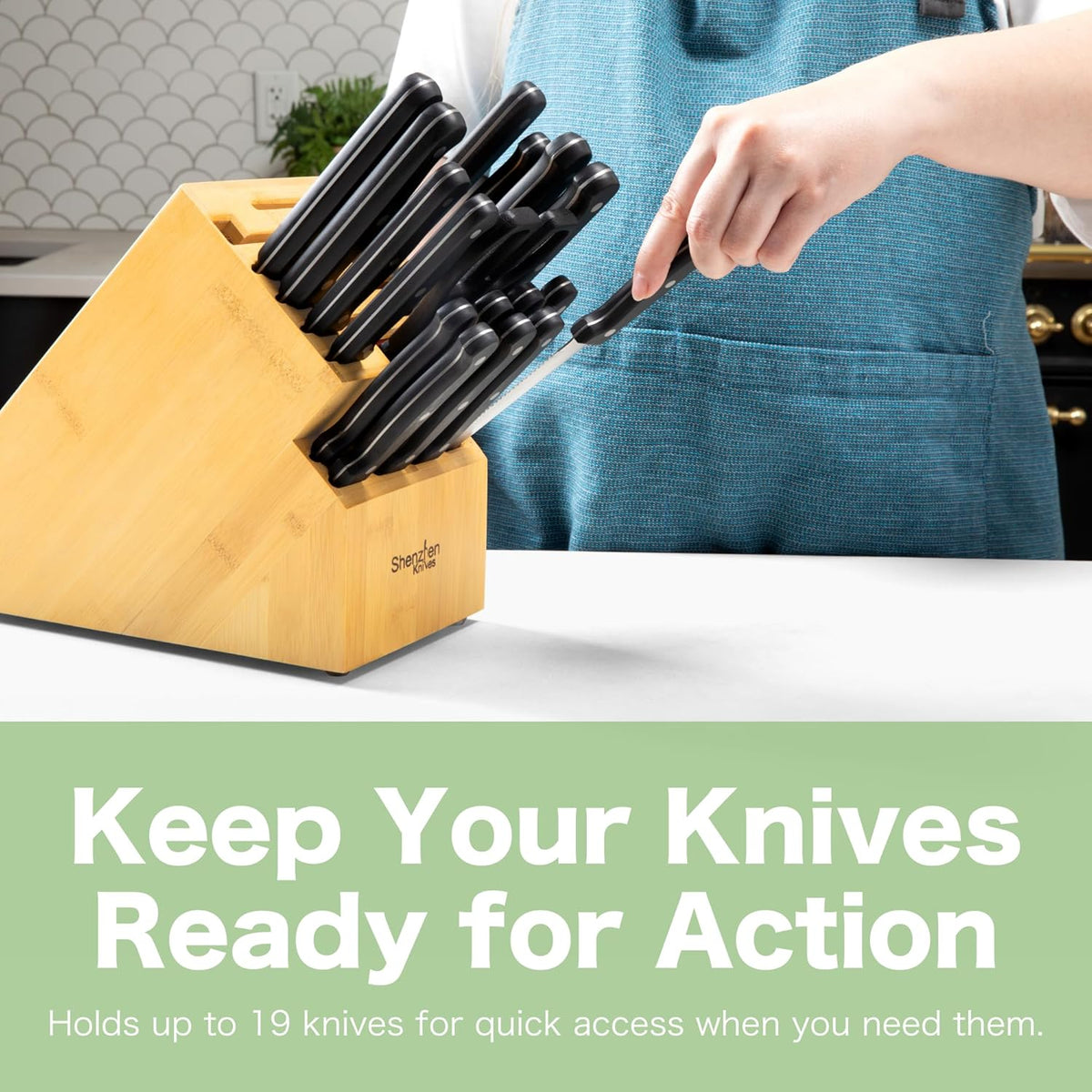 20 Slot Bamboo Countertop Knife Block – Large, 8x5.25x11 | Solid Wood Core, Bamboo Veneer, 20 Knife Slots, Large 8x5.25x11 Inch, Universal Fit, Countertop Storage