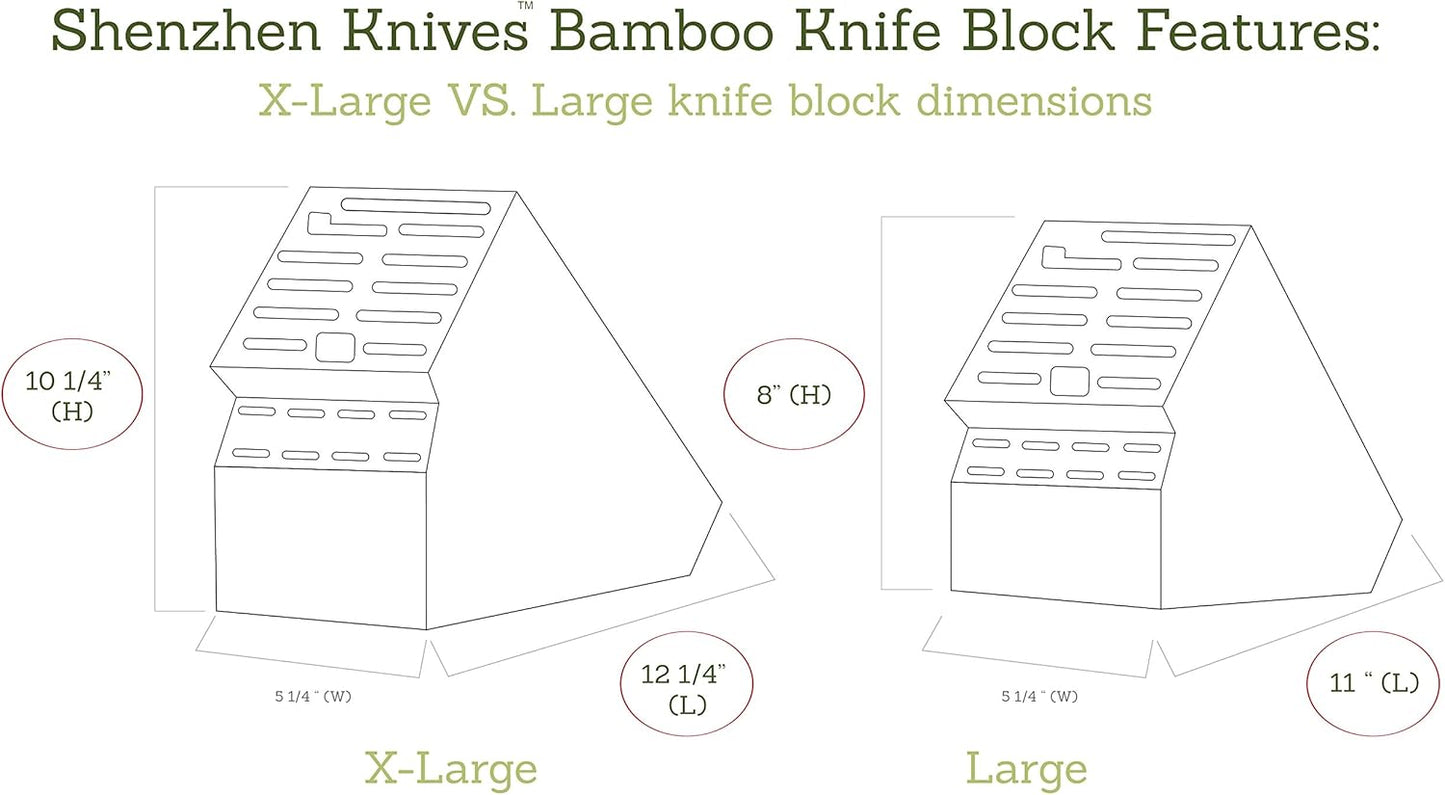 20 Slot Bamboo Countertop Knife Block – Large, 8x5.25x11 | Solid Wood Core, Bamboo Veneer, 20 Knife Slots, Large 8x5.25x11 Inch, Universal Fit, Countertop Storage