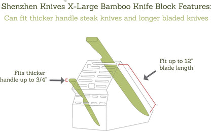 20 Slot Bamboo Countertop Knife Block – Large, 8x5.25x11 | Solid Wood Core, Bamboo Veneer, 20 Knife Slots, Large 8x5.25x11 Inch, Universal Fit, Countertop Storage