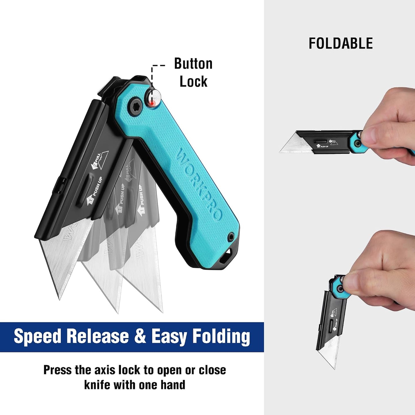 EDC Folding Utility Knife, Mini Box Cutter with Quick Open Axis Lock, Quick Change Blade Razor Knife, Foldable Small Pocket Knife with Belt Clip