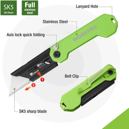 EDC Folding Utility Knife, Mini Box Cutter with Quick Open Axis Lock, Quick Change Blade Razor Knife, Foldable Small Pocket Knife with Belt Clip