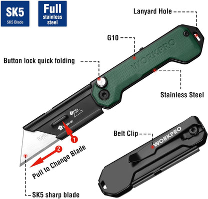 EDC Folding Utility Knife, Mini Box Cutter with Quick Open Axis Lock, Quick Change Blade Razor Knife, Foldable Small Pocket Knife with Belt Clip