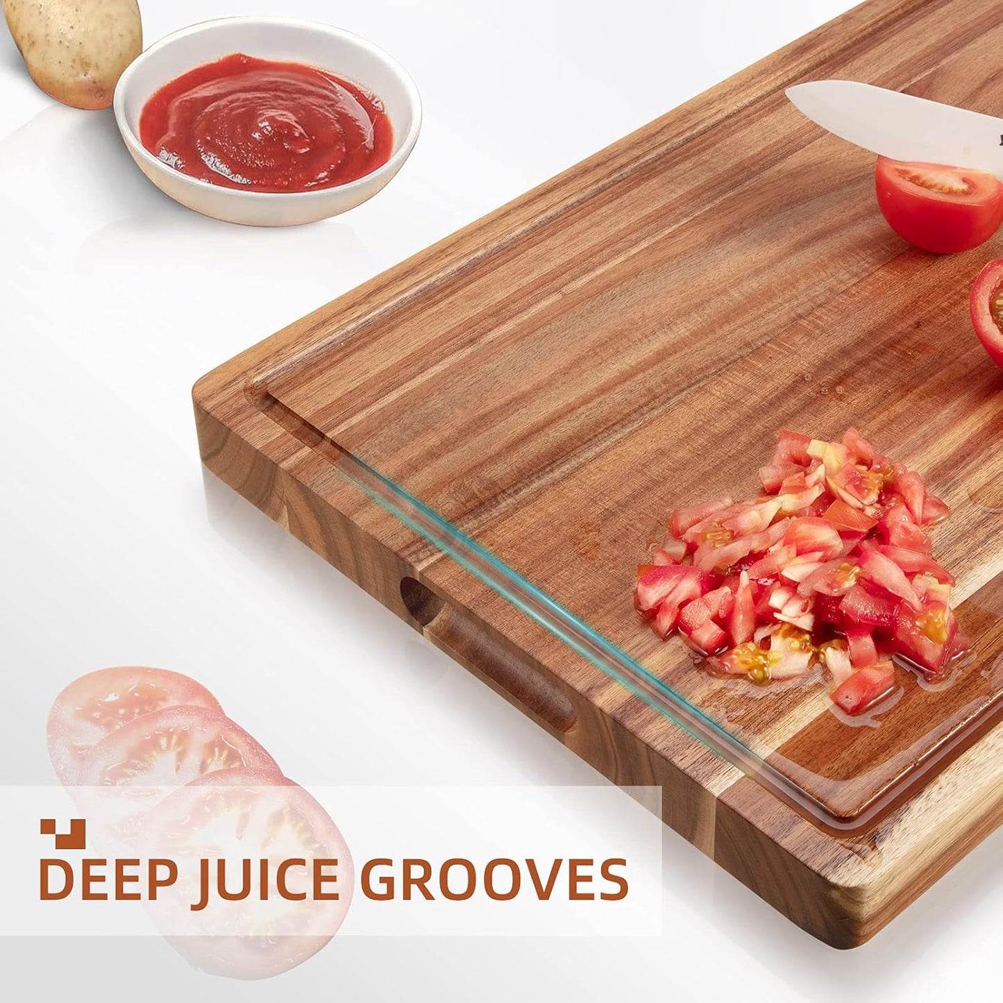 Large Acacia Wood Cutting Boards for Kitchen, 24 x 18 Inch Extra Large Wooden Cutting Board with Juice Groove, Reversible Butcher Block Cutting Board for Meat and Veggies