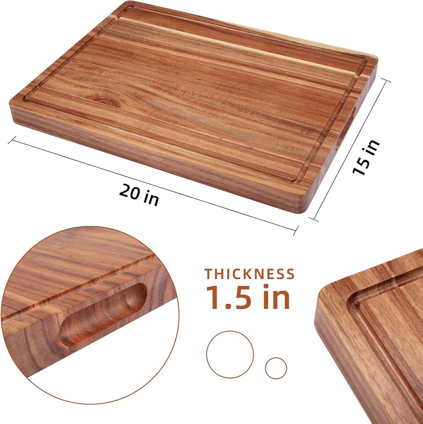 Large Acacia Wood Cutting Boards for Kitchen, 24 x 18 Inch Extra Large Wooden Cutting Board with Juice Groove, Reversible Butcher Block Cutting Board for Meat and Veggies