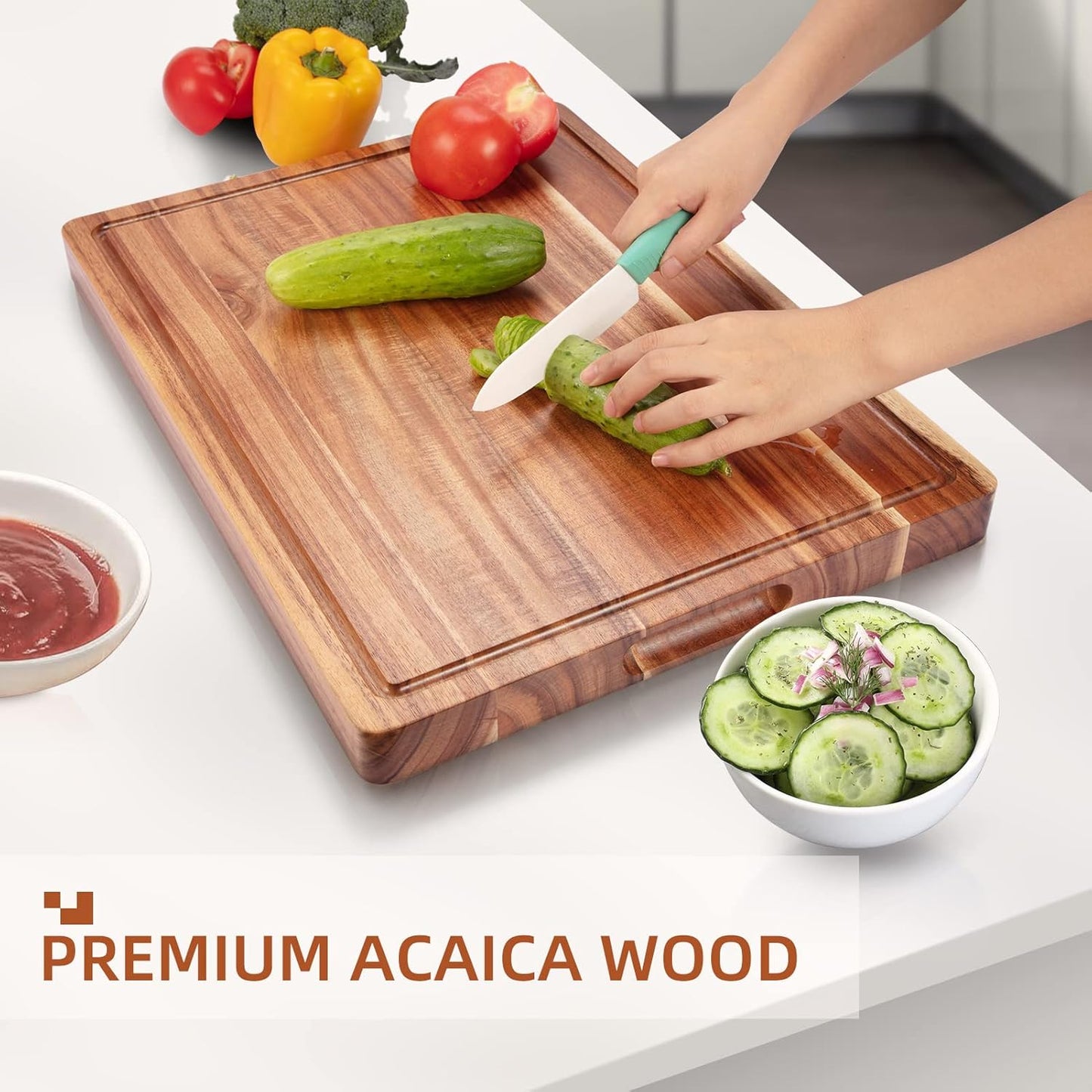 Large Acacia Wood Cutting Boards for Kitchen, 24 x 18 Inch Extra Large Wooden Cutting Board with Juice Groove, Reversible Butcher Block Cutting Board for Meat and Veggies
