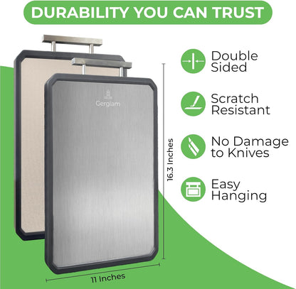 Stainless Steel Cutting Board, Double-Sided Wheat Straw and Steel Cutting Board with Cut-Resistant Gloves, Food Grade 16x11" Chopping Board, Dishwasher Safe Easy to Clean