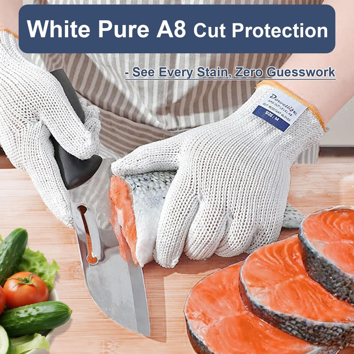 Level 8 Reinforced Cut Resistant Gloves, Food Grade, Knife Safety Gloves for Meat Cutting, Oyster Shucking, Fish Fillet, Kitchen Slicing and Wood Carving, Small