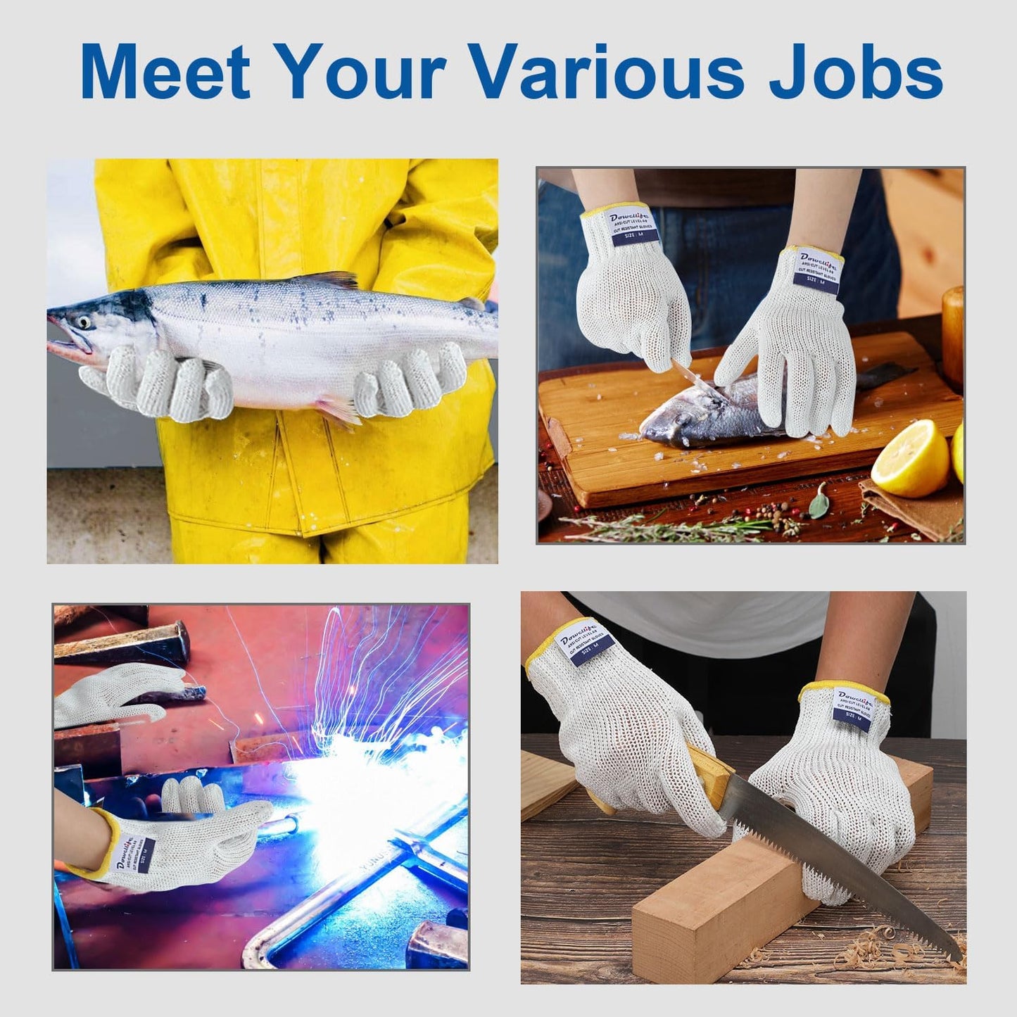Level 8 Reinforced Cut Resistant Gloves, Food Grade, Knife Safety Gloves for Meat Cutting, Oyster Shucking, Fish Fillet, Kitchen Slicing and Wood Carving, Small