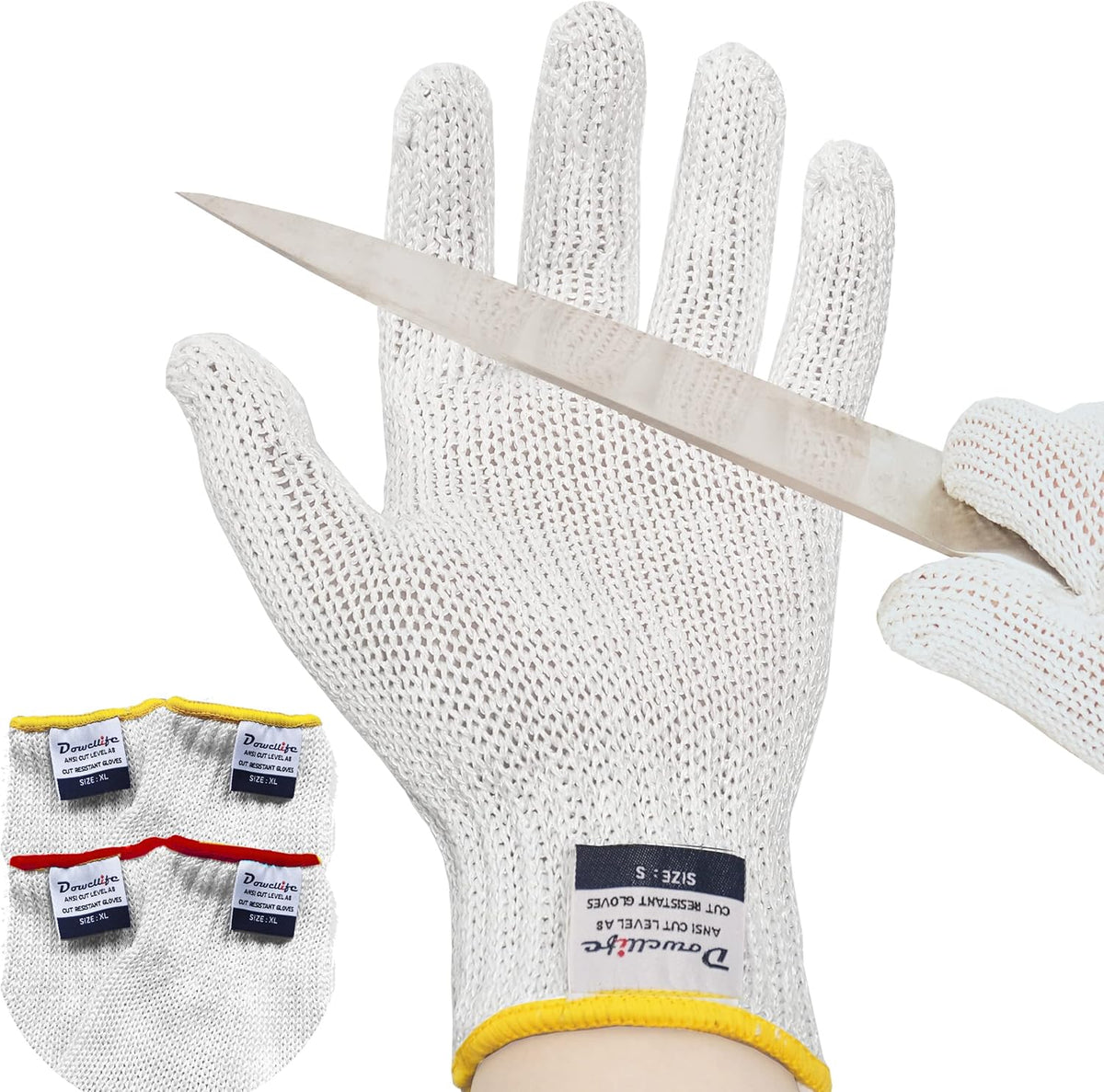Level 8 Reinforced Cut Resistant Gloves, Food Grade, Knife Safety Gloves for Meat Cutting, Oyster Shucking, Fish Fillet, Kitchen Slicing and Wood Carving, Small