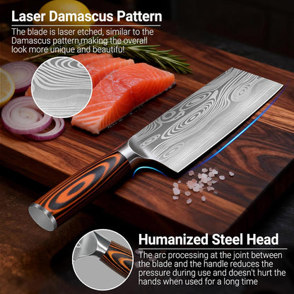 8-Inch Meat Cleaver Butcher Knife - High-Carbon Stainless Steel Professional Cleaver Chefs Knife Cutting Knives with Ergonomic Wood Handle & Gift Box for Cooking