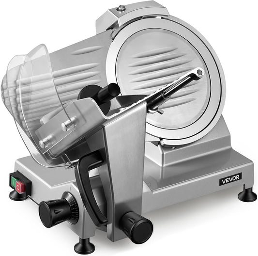 Commercial Meat Slicer, 10 inch Electric Food Slicer, 240W Frozen Meat Deli Slicer, Premium Chromium-plated Steel Blade Semi-Auto Meat Slicer For Commercial and Home use