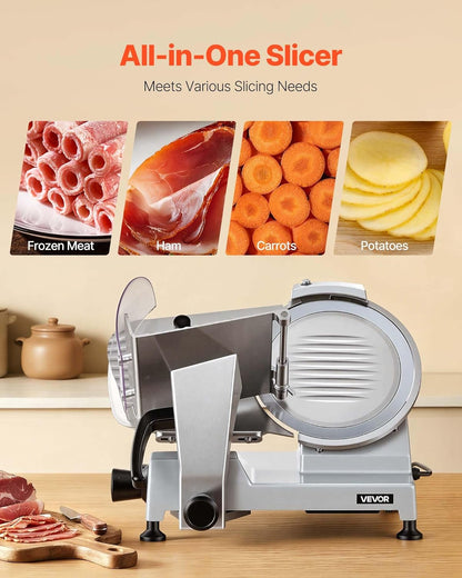 Commercial Meat Slicer, 10 inch Electric Food Slicer, 240W Frozen Meat Deli Slicer, Premium Chromium-plated Steel Blade Semi-Auto Meat Slicer For Commercial and Home use