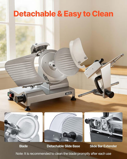 Commercial Meat Slicer, 10 inch Electric Food Slicer, 240W Frozen Meat Deli Slicer, Premium Chromium-plated Steel Blade Semi-Auto Meat Slicer For Commercial and Home use