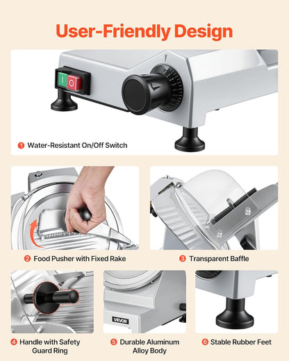 Commercial Meat Slicer, 10 inch Electric Food Slicer, 240W Frozen Meat Deli Slicer, Premium Chromium-plated Steel Blade Semi-Auto Meat Slicer For Commercial and Home use