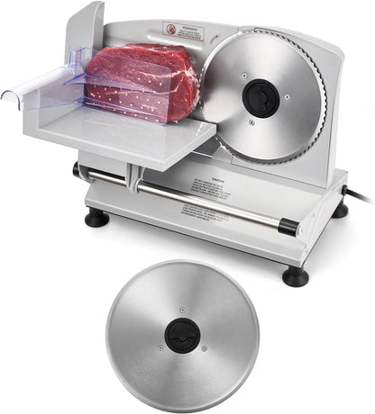 Commercial Meat Slicer, 10 inch Electric Food Slicer, 240W Frozen Meat Deli Slicer, Premium Chromium-plated Steel Blade Semi-Auto Meat Slicer For Commercial and Home use
